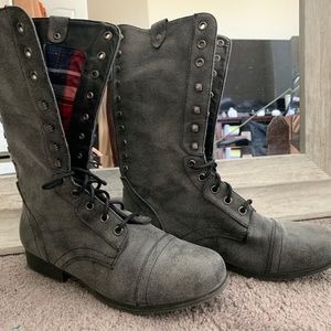 Grey moto combat boots